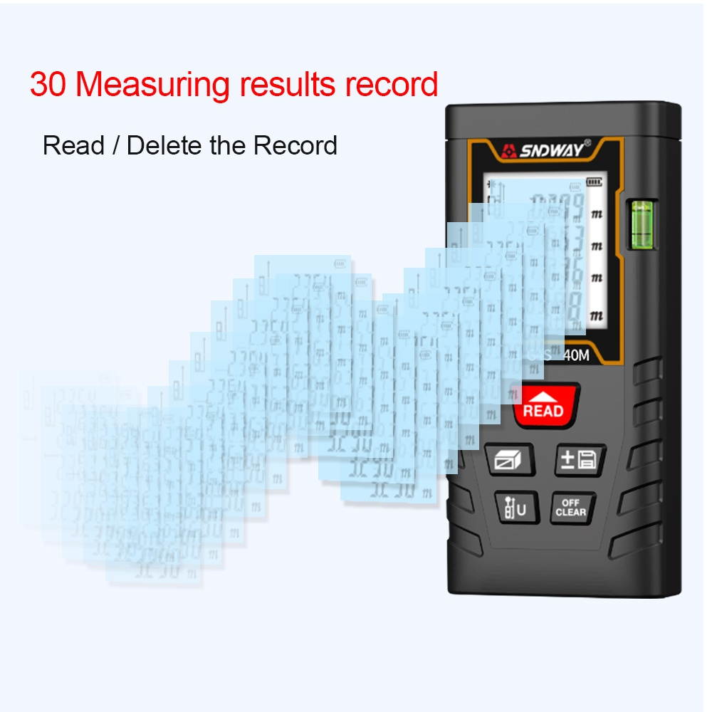 SNDWAY 40 Meters Laser Distance Meter Handheld Rangefinder Digital Mini Distance Measuring Meter Portable Electronic Space Measurement Device with Bubble Level for Length Area Volume