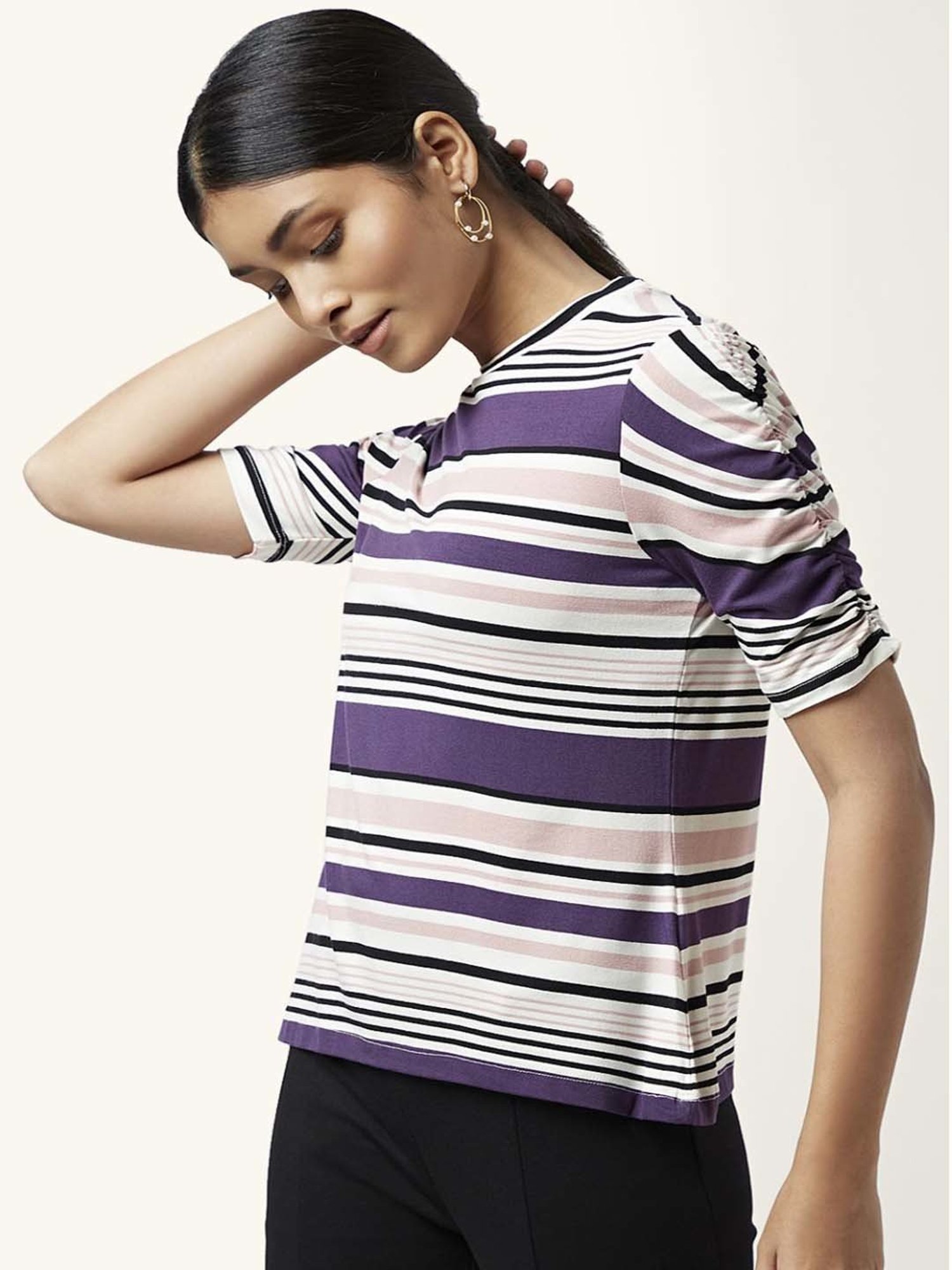 Annabelle by Pantaloons Purple & White Striped Top