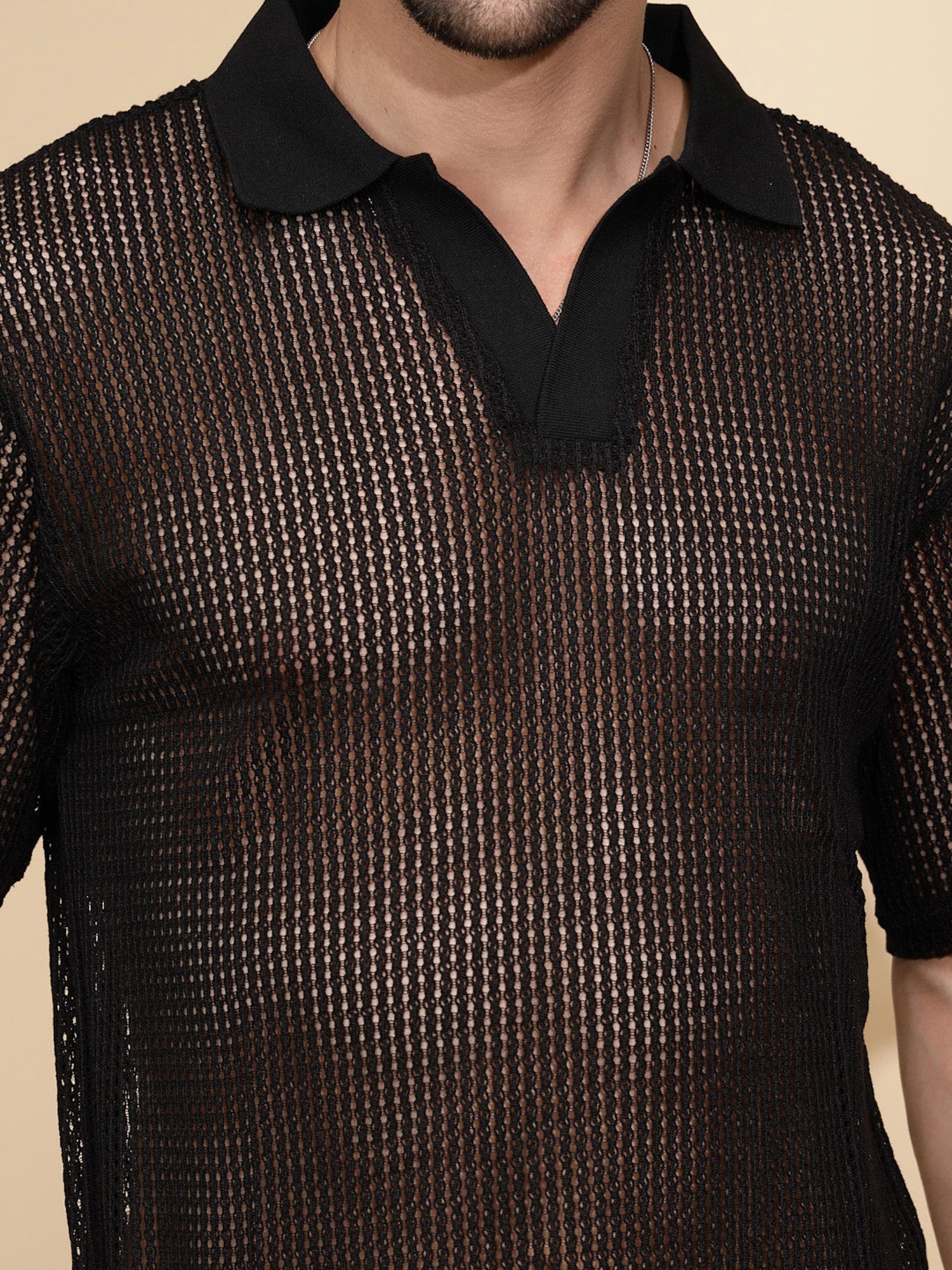 Global Republic Black Regular Fit Self Design Polo T-Shirt