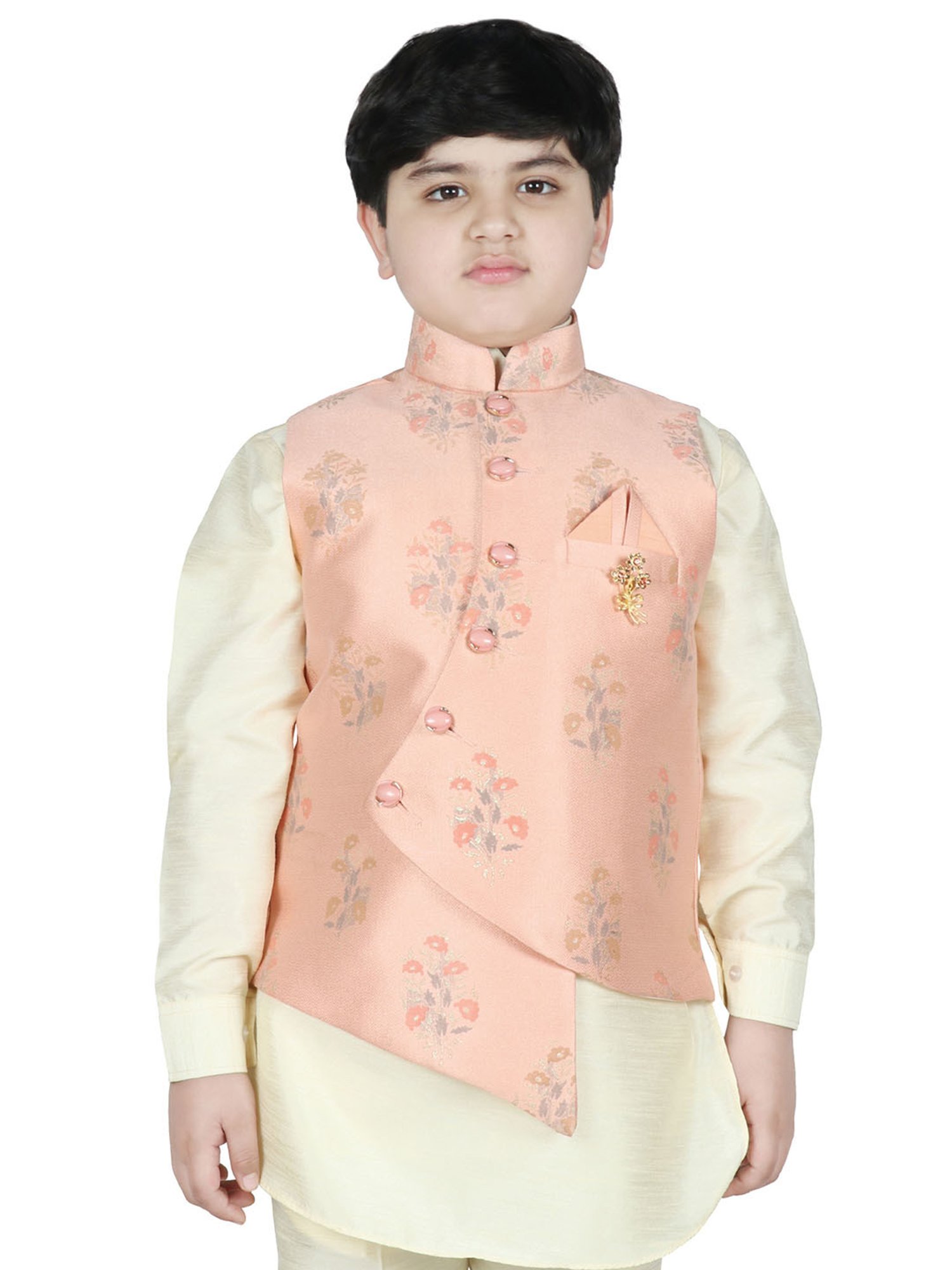 SG Yuvraj Kids Dark Peach Solid Nehru Jacket