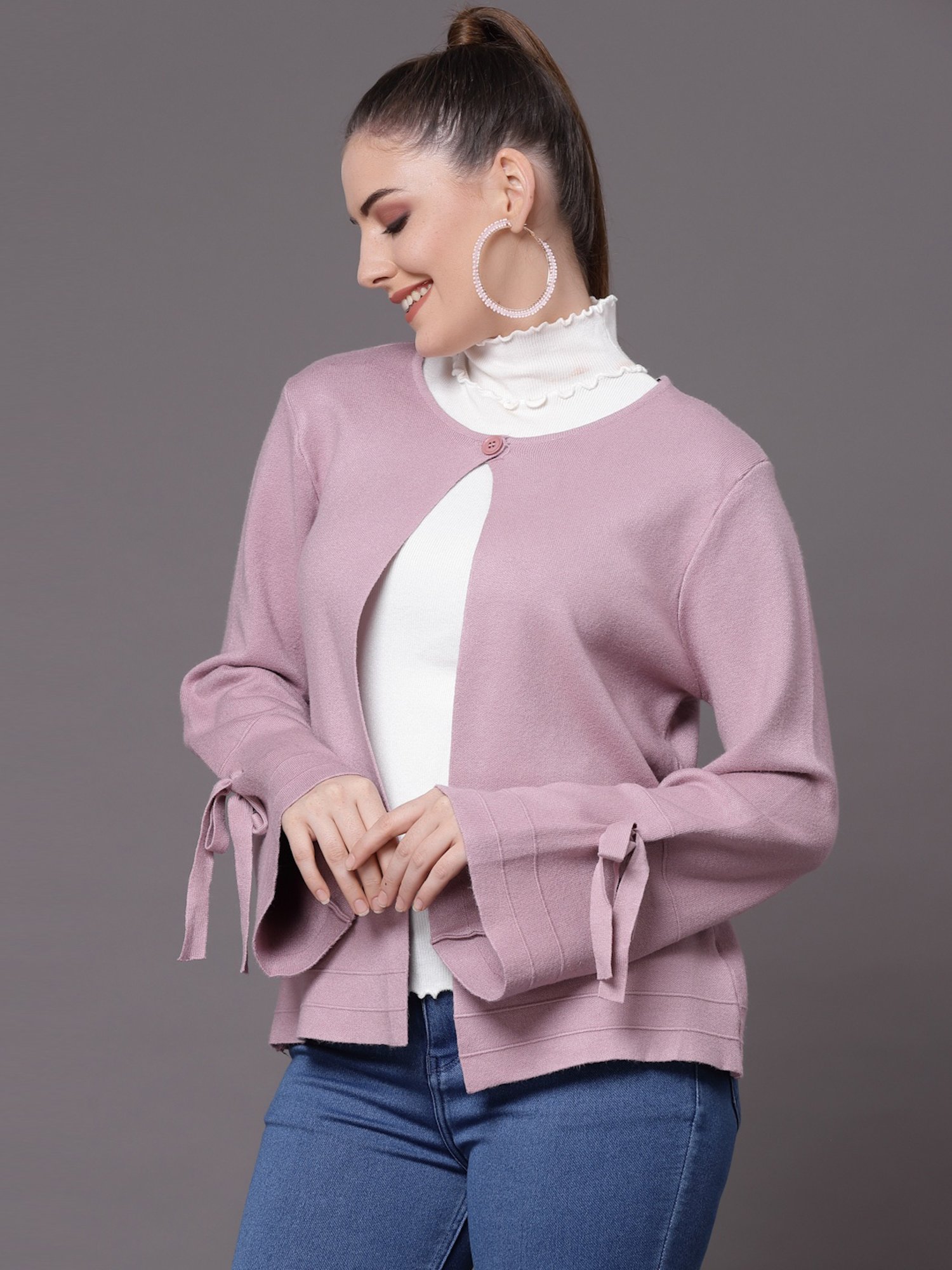 Mafadeny Pink Round Neck Shrug