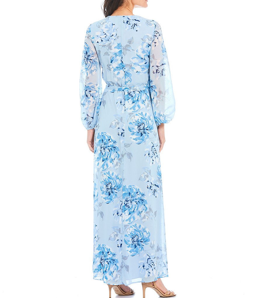 Marina Long Sleeve Floral Chiffon Maxi Wrap Dress