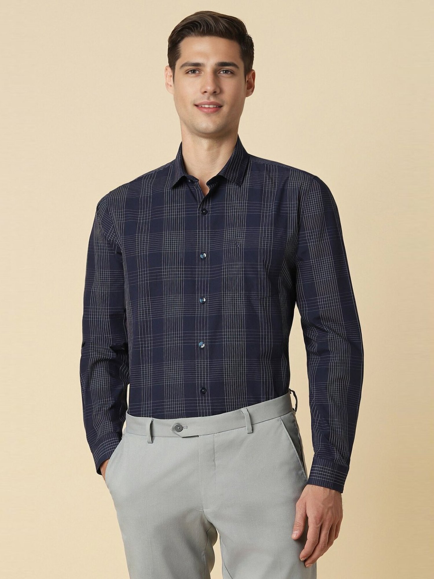 Sojanya Blue Cotton Regular Fit Self Pattern Shirt