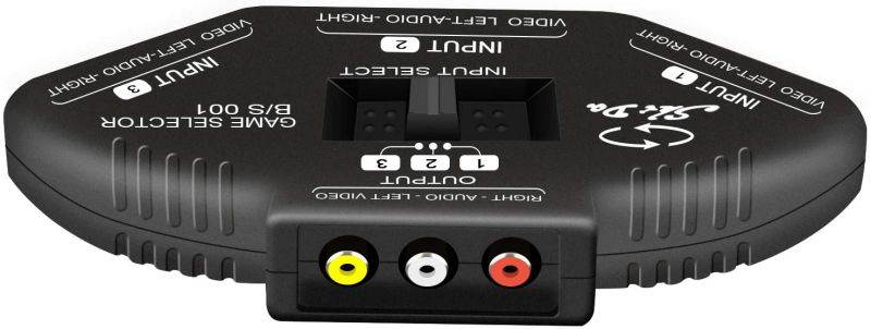 RCA Splitter with 3-Input and 1-Output, Audio and Video RCA Switch Box with Cable for Connecting 3 RCA Signal Devices to 1 Monitor