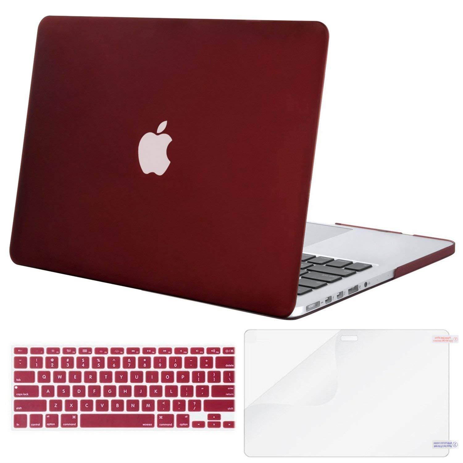 MOSISO Case Only Compatible MacBook Pro (W/O USB-C) Retina 13 Inch (A1502/A1425)(W/O CD-ROM) Release 2015/2014/2013/end 2012 Plastic Hard Shell & Keyboard Cover & Screen Protector, Marsala Red