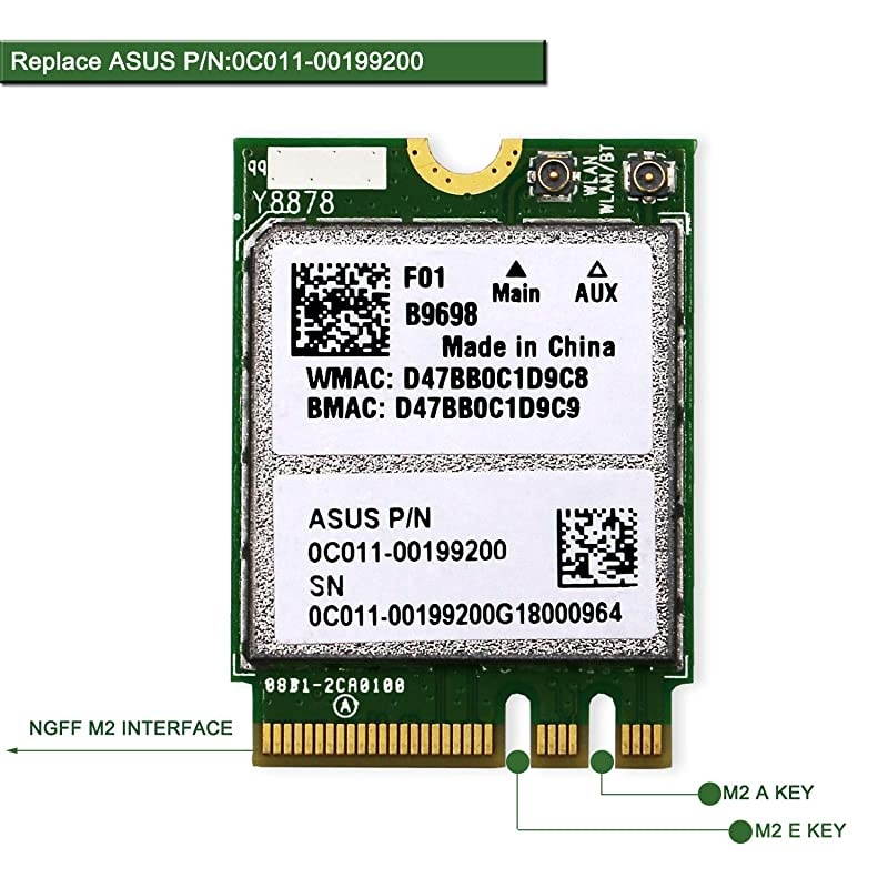 Dual Band Wireless AC 1200Mbps Network Adapter for Laptop or Desktop PCs-NGFF M2 Wi-Fi Card-M2 Bluetooth Wireless Adapter-Qualcomm Atheros QCA6174A Wireless Network Adapter-QCNFA364A