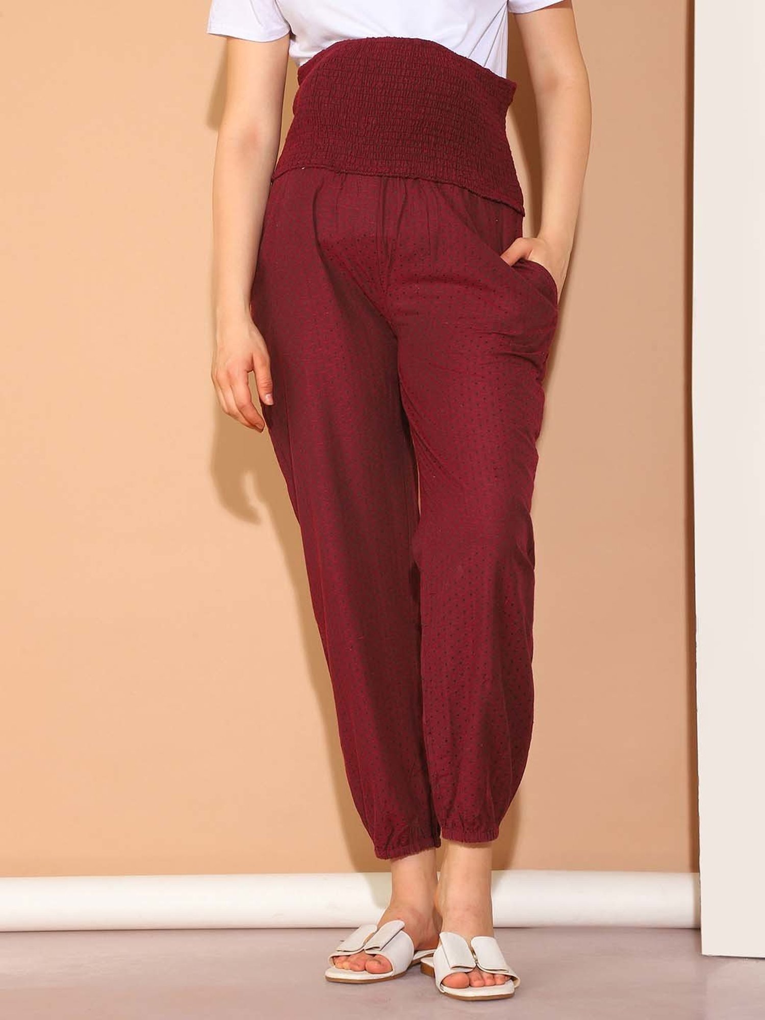 Moms Maternity Maroon Polka Dot Print Maternity pants