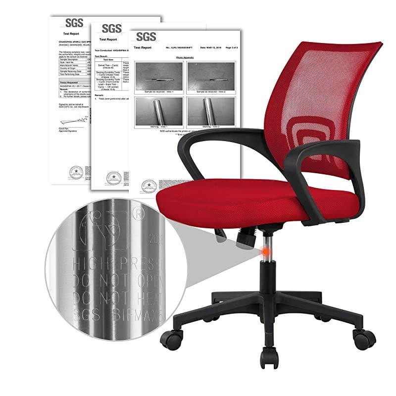Ergonomic Mesh Office Chair MidBack Height Adjustable Computer Chair wLumbar Support 360 Rolling Casters 125kg276lb Weight Capacity Red