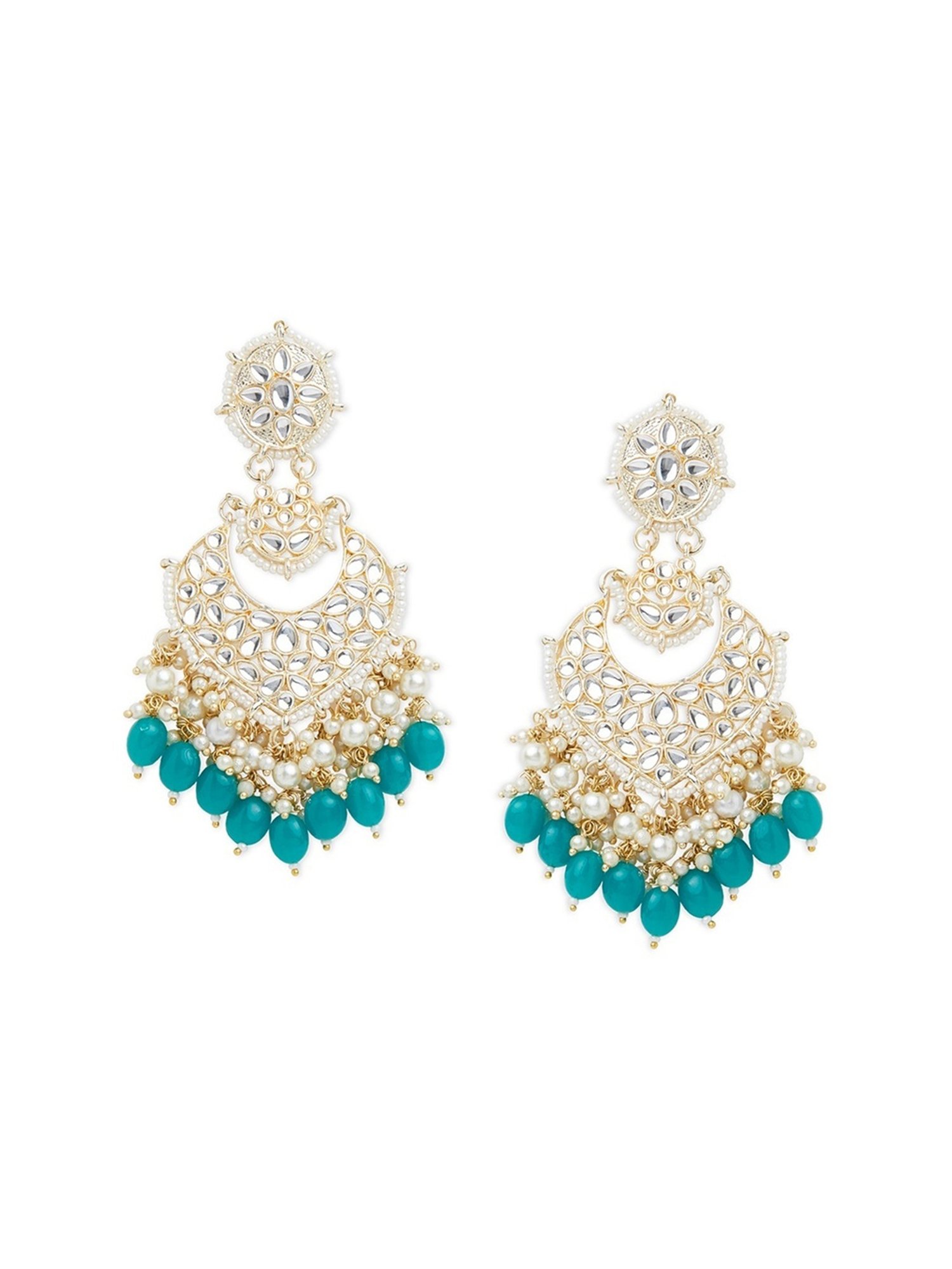 Zaveri Pearls Green Beads Traditional Kundan & Pearls Dangler Earrings - ZPFK11017