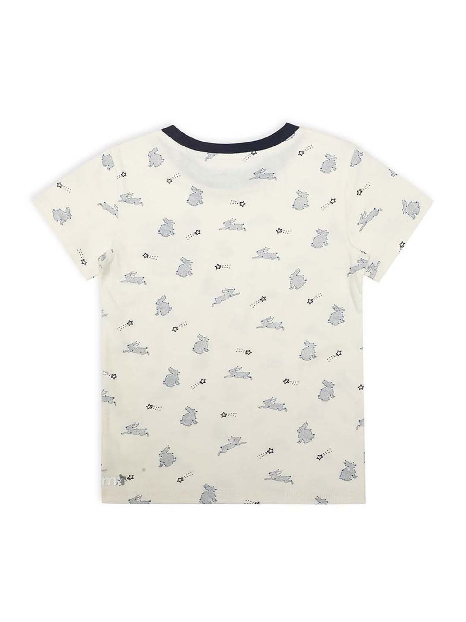 MiArcus Kids White & Black Cotton Printed T-Shirt