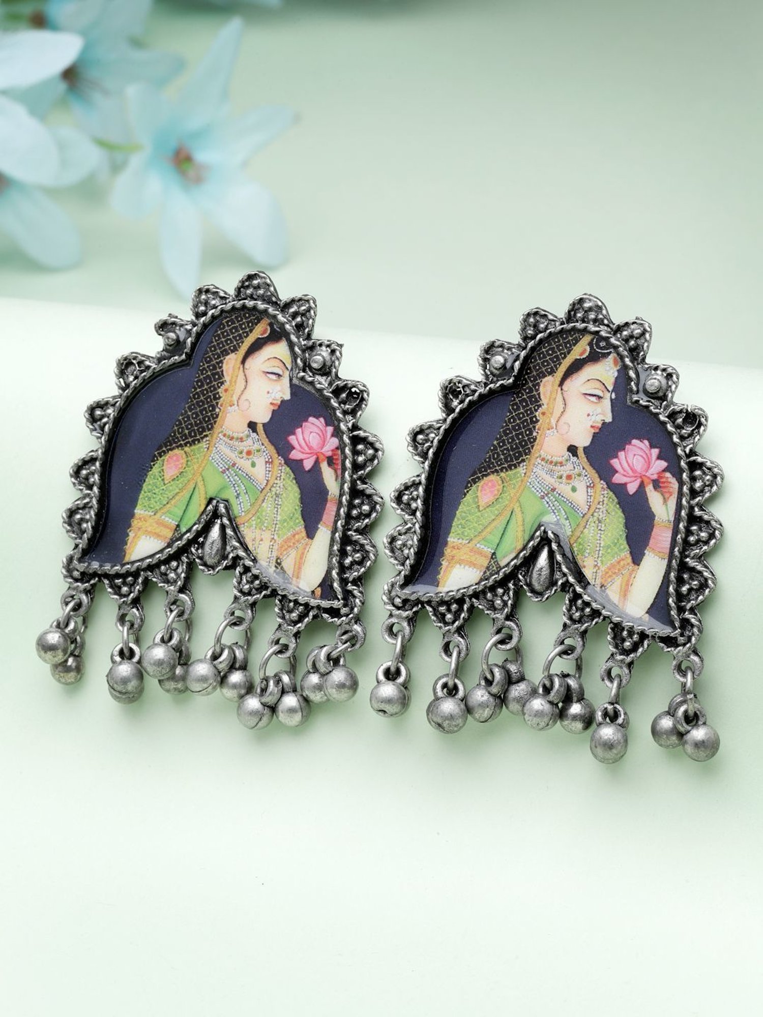 Moedbuille Handcrafted Ghungroo Oxidised Silver Plated Rajasthani Earrings