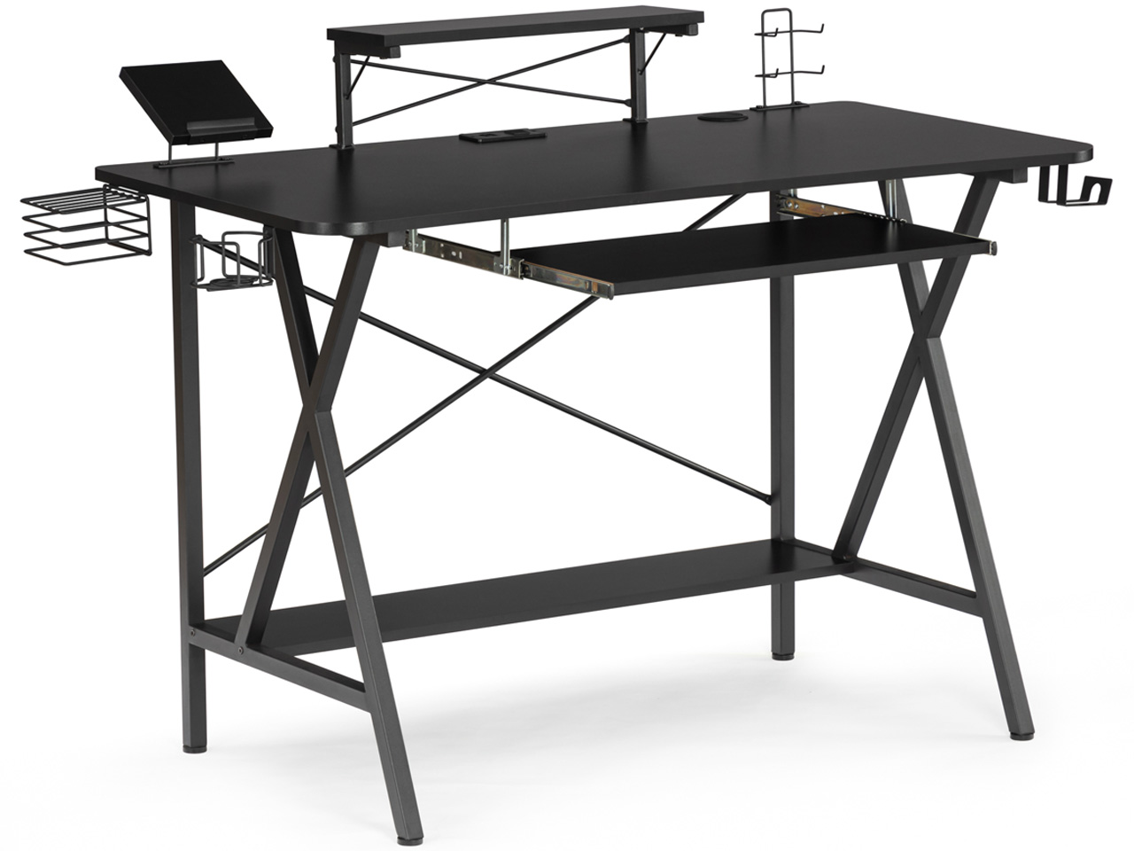 Gaming Desk, SEGMART 47" PC Computer Desk, Home Office PC E-Sports Gaming Workstation Table with Cup Holder & Headphone Hook, Gamer Tables Writing Table with PC Stand Shelf Keyboard Stand, Black, R028