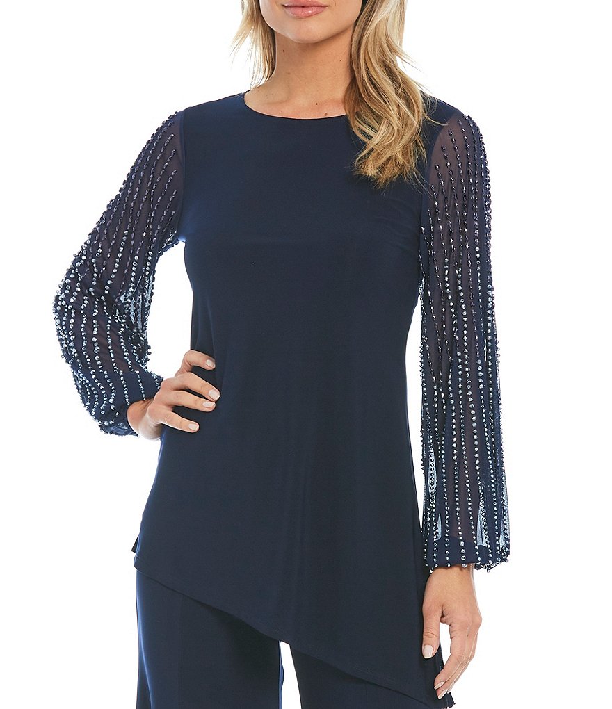 Marina Beaded Long Sleeve Round Neck 2-Piece Pant Set