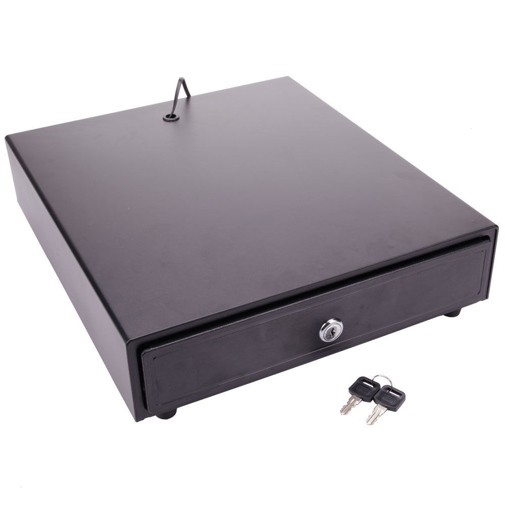 Black Cash Drawer 4Bill & 5Coin Stainless Steel Cash Box + RJ11 Cable for Shop