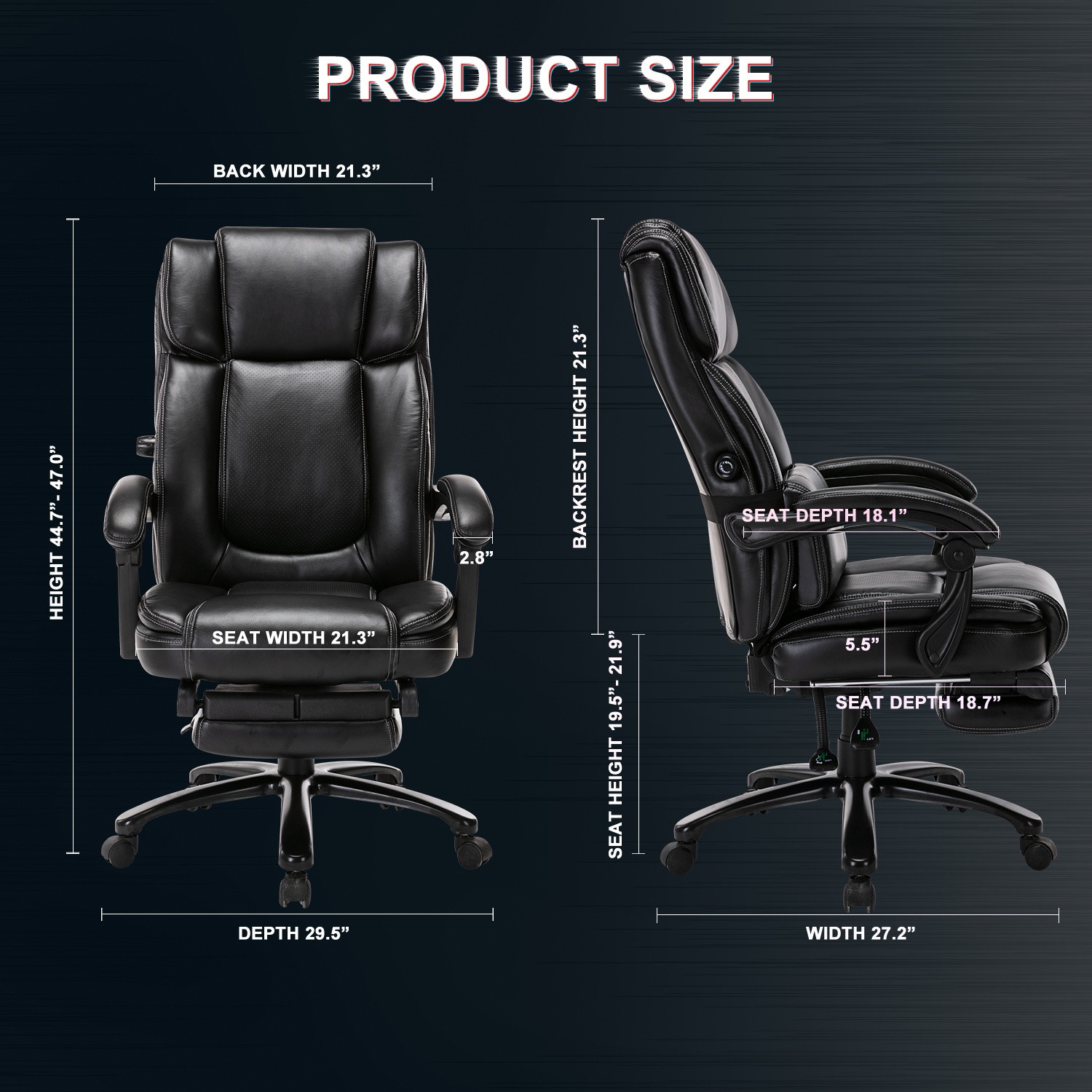 STARSPACE Big and Tall Reclining Office Chair - High Back Executive Computer Desk Chair with Adjustable Built-in Lumbar Support, Angle Recline Locking System and Footrest, Thick Padding for Comfort