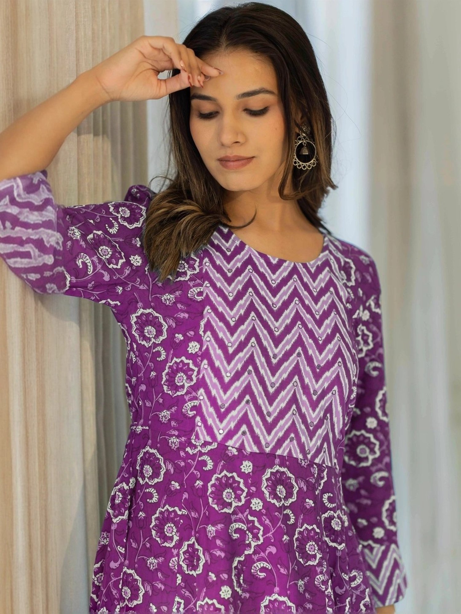 MIRCHI FASHION Purple Cotton Printed A-Line Dress