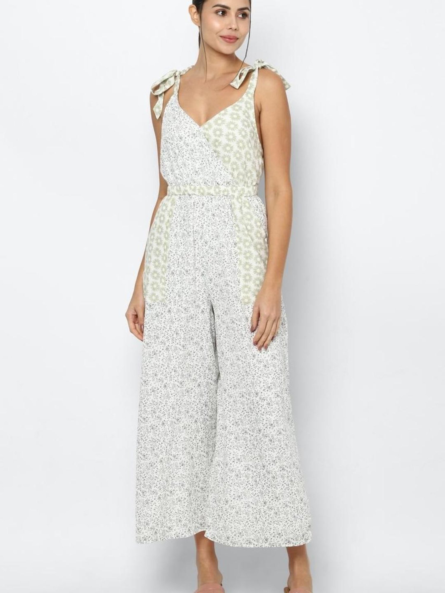 American Eagle Outfitters Green Floral Print Jumpsuit