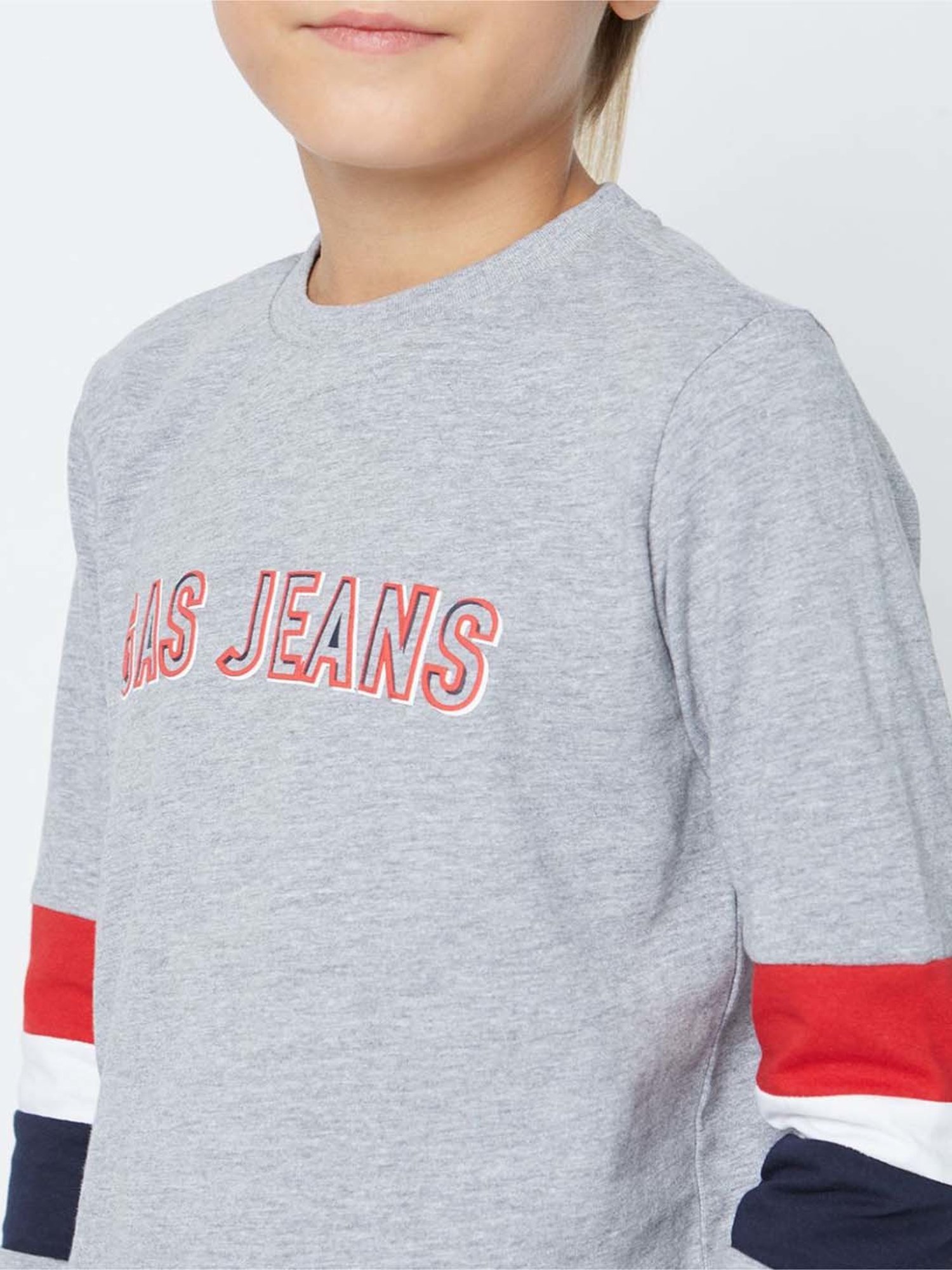 Gas Kids Grey Cotton Printed Full Sleeves T-Shirt