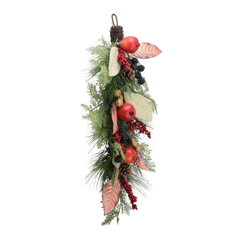Northlight 30" Autumn Harvest Mixed Berry and Pine Needle Artificial Teardrop Swag - Unlit