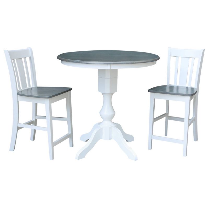 36" Round Counter Height Dining Sets with 2 San Remo Stools White/Heather Gray - International Concepts