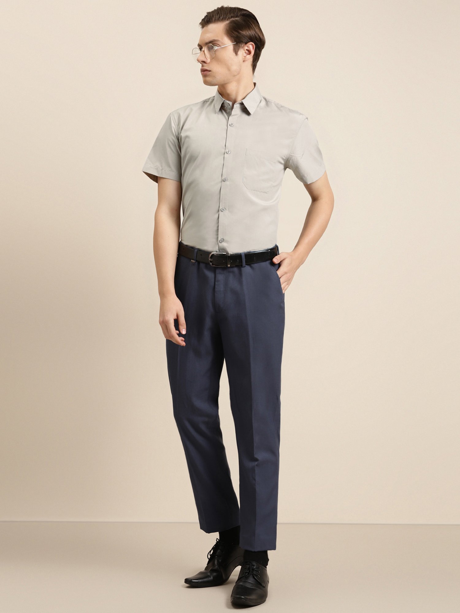 Sojanya Grey Cotton Regular Fit Shirt