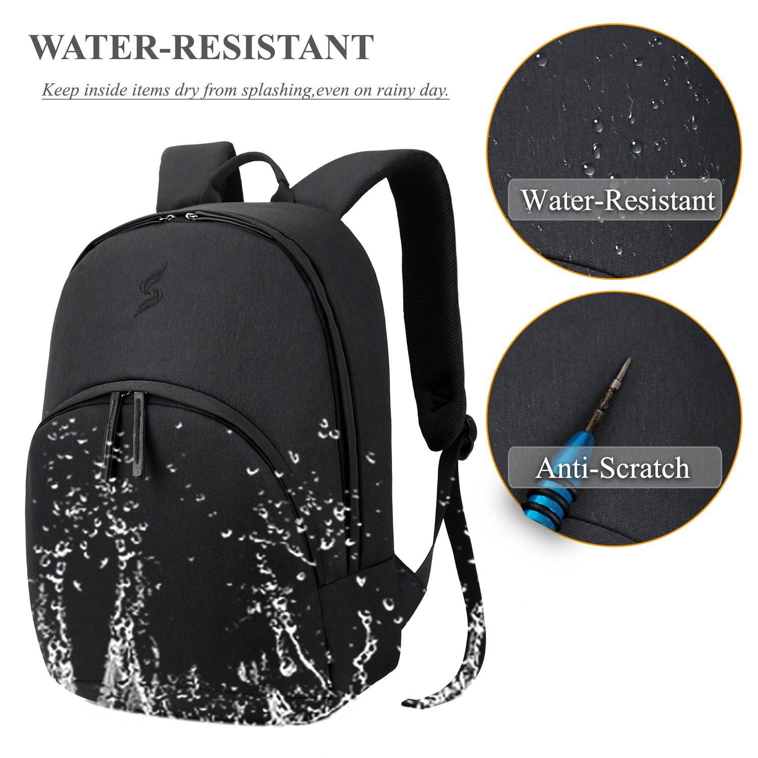 SOCKO Laptop Backpack 15.6 Inch, Ultra Lightweight Slim Water Resistant Casual Daypack Travel Business Backpack School Student Bag College Backpack for 13,14,15-Inch Laptops / MacBook Computers,Black