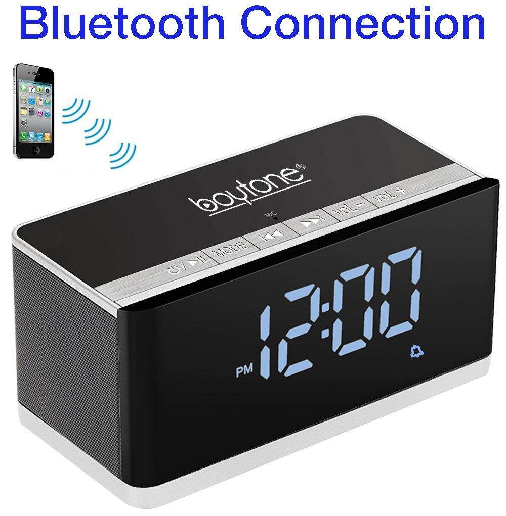 Boytone Bluetooth 4.1 Portable Alarm Clock Radio Wireless Speaker, Digital FM (BT-86C)