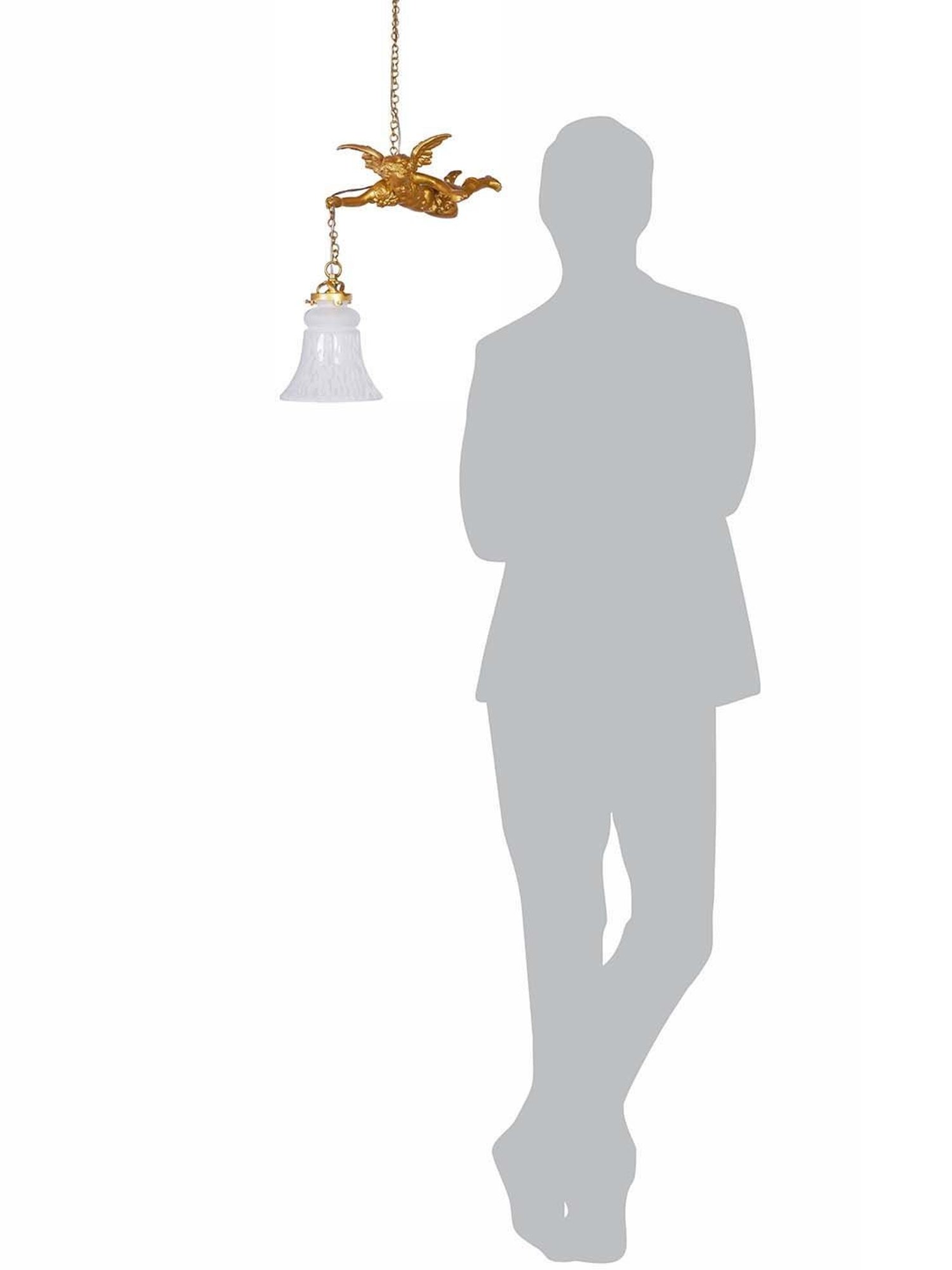 Fos Lighting Cherub Classic Golden & White Aluminium Hanging Light With Bell Glass Shade - Set of 1