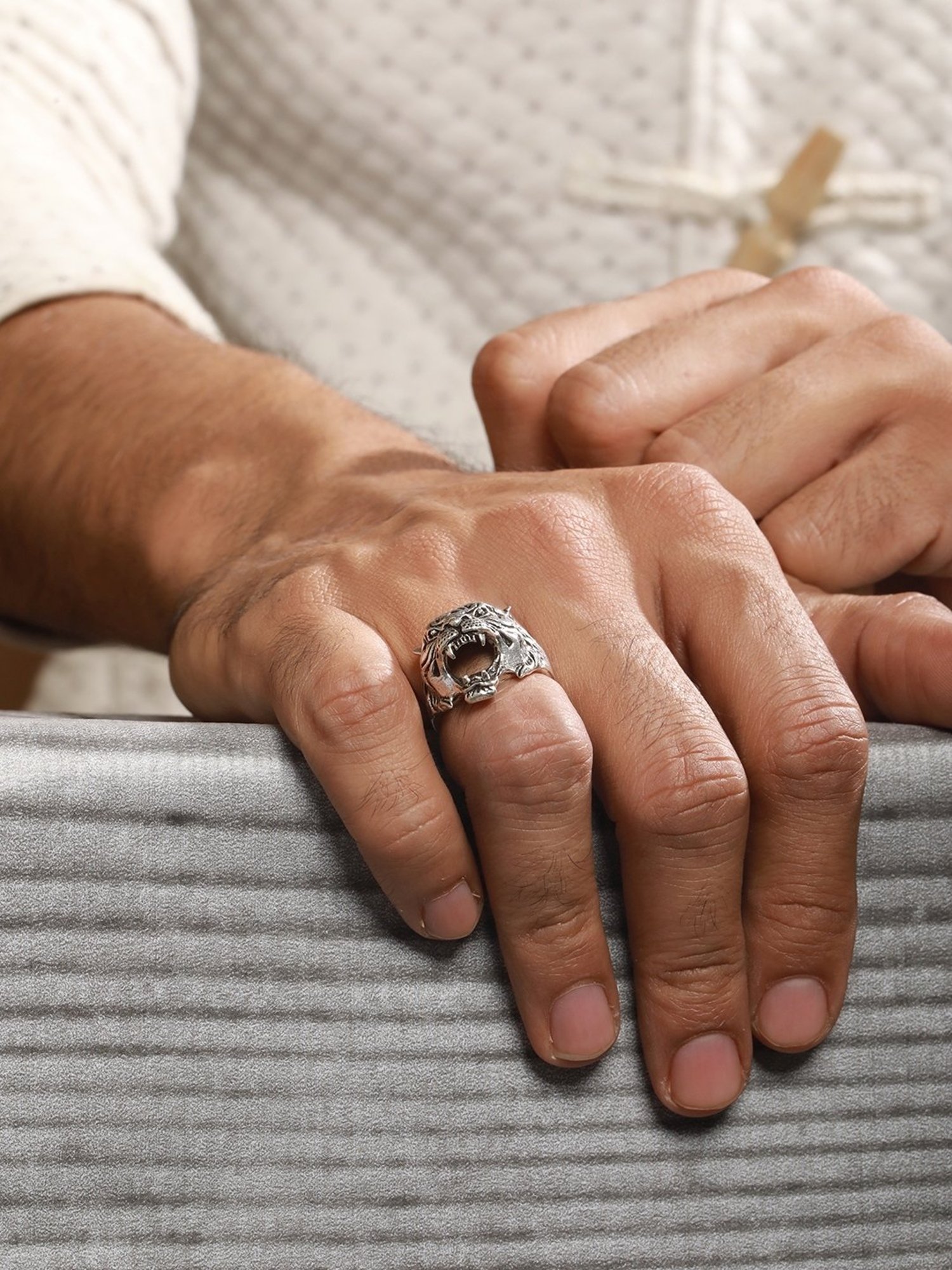 Bold by Priyaasi Roaring Lion Silver Casual Ring for Men