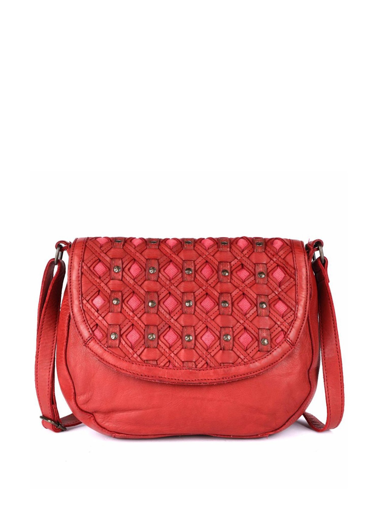 KOMPANERO Valentina Red Leather Textured Sling Handbag