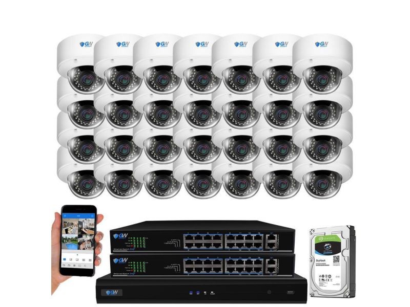 GW 8CH H.265 4K NVR 5MP PoE IP Security Camera System (8)x 1920P 2.8~12mm Varifocal Lens 100 Feet Night Vision Vandal Proof Water Proof Motion Detective QR-Code Scan Smartphone View (4TB HDD)