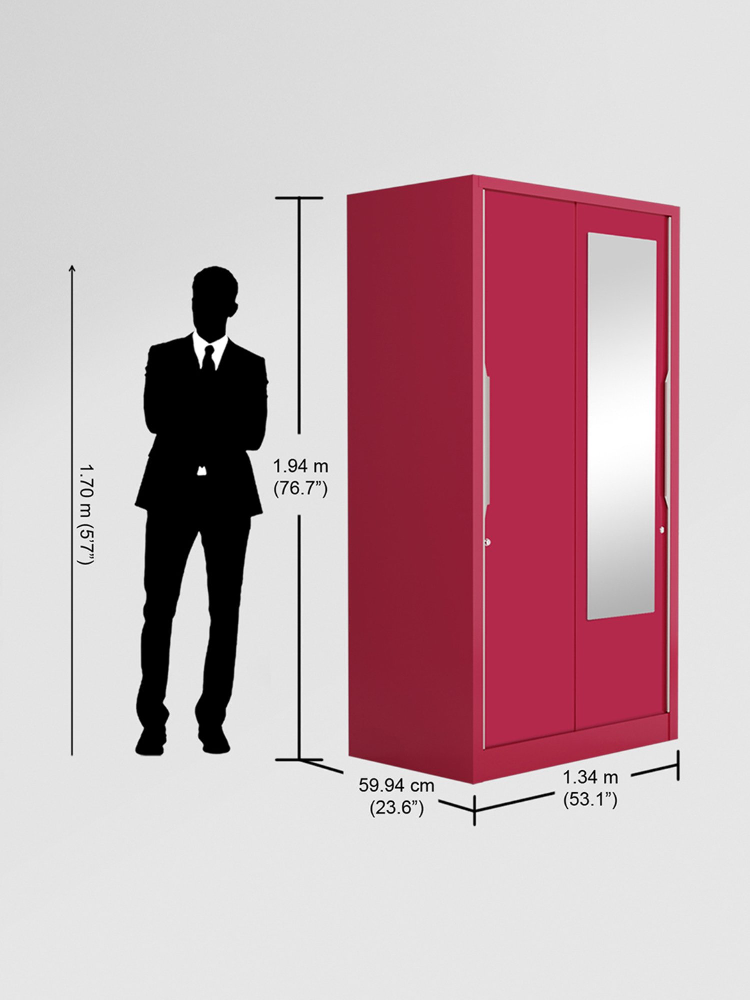 Godrej Interio Slide N Store Pro 2-Door Steel Wardrobe, Blush Red (1-Year Warranty, 1 Drawer)