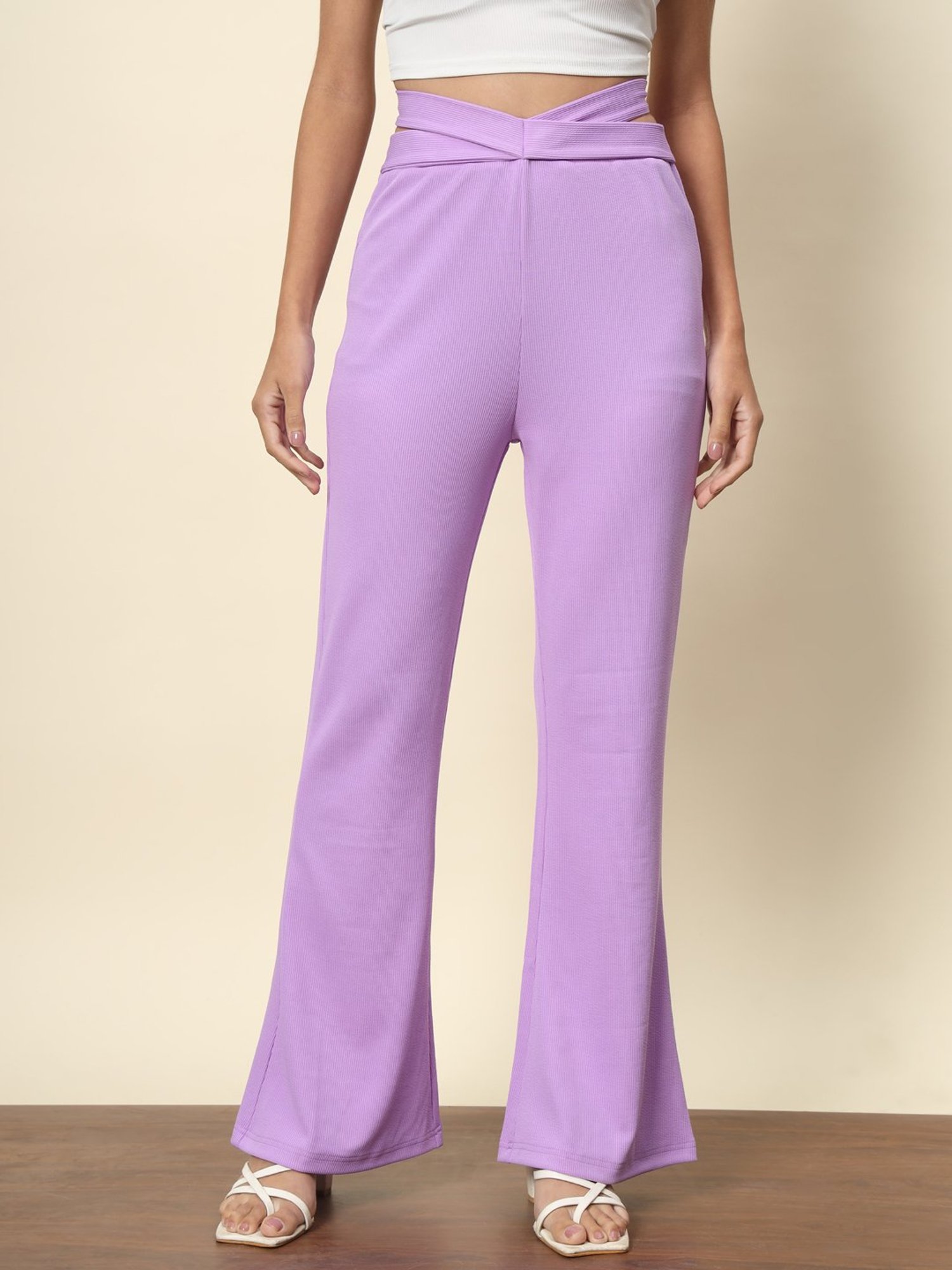 Trend Arrest Lilac Regular Fit High Rise Trousers
