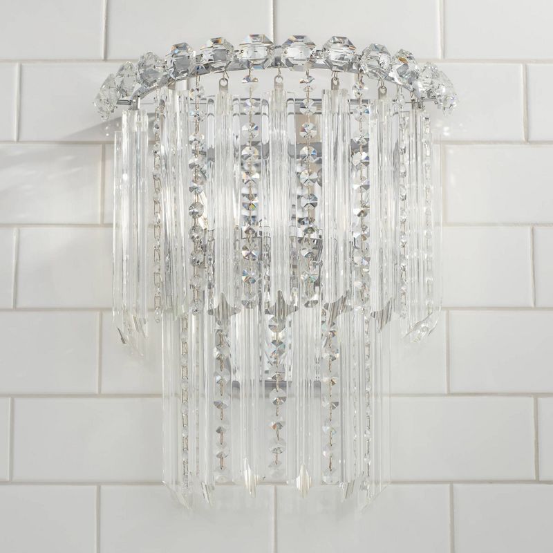 Vienna Full Spectrum Modern Wall Light Sconce Chrome Hardwired 14 1/2" High Fixture Crystal Accents for Bedroom Bathroom Hallway