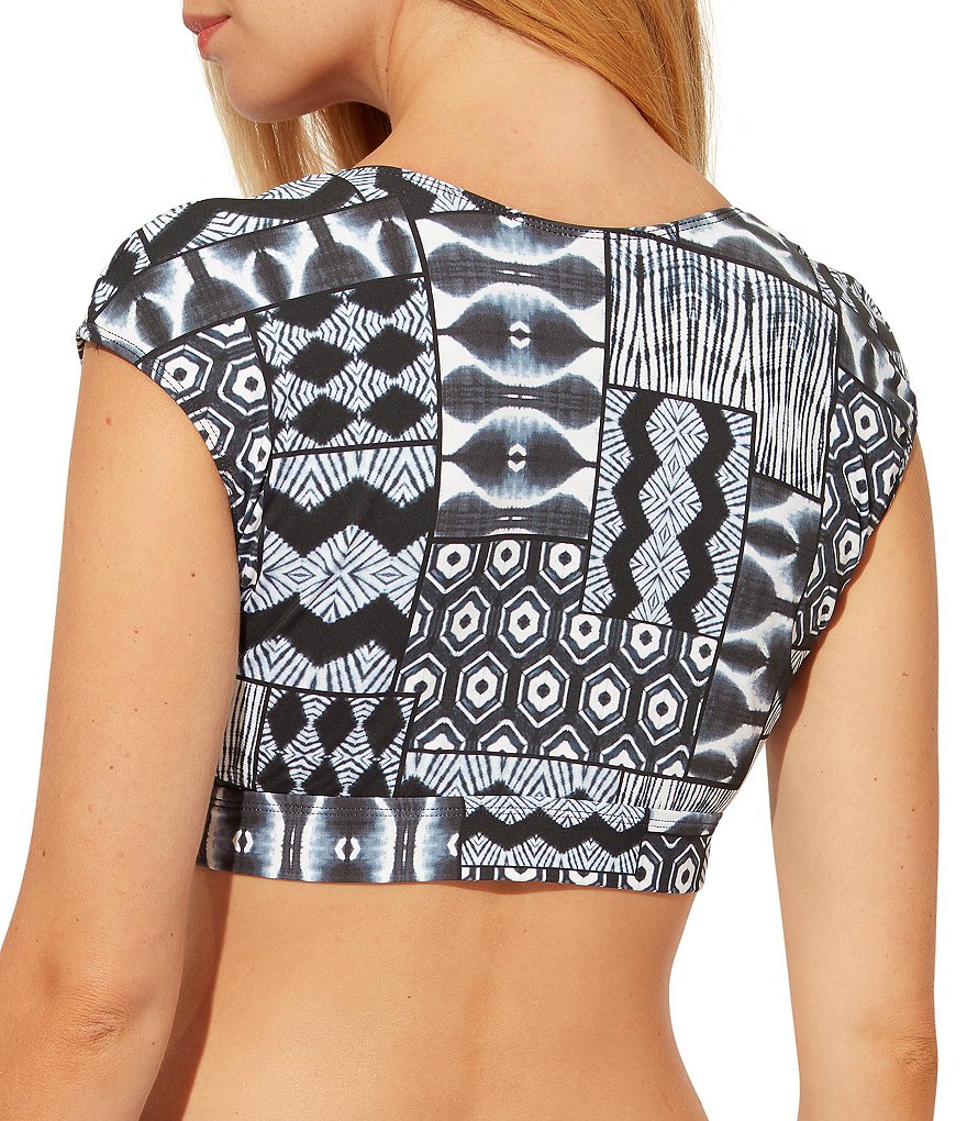 Bleu Rod Beattie Island Time Tie Front Cap Sleeve Crop Swim Top