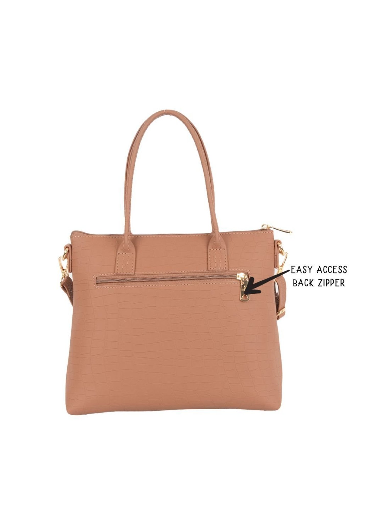 Baggit Fiot Tan PU Textured Handbag