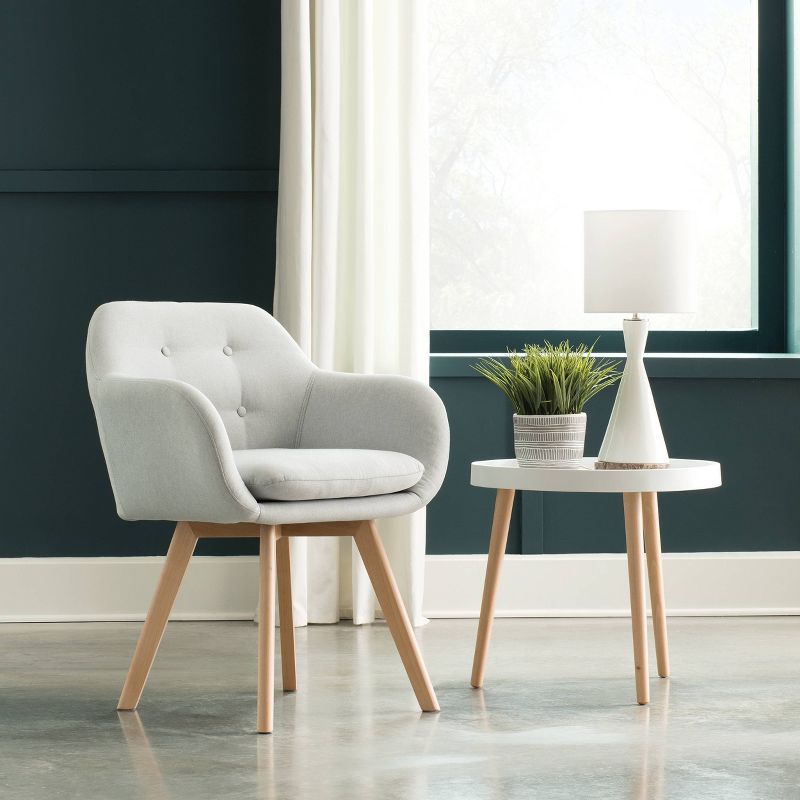 Set of 2 Tufted Fabric Mid-Century Modern Accent Chair with Arms Dining Chair Solid Beechwood Legs Light Gray - OFM