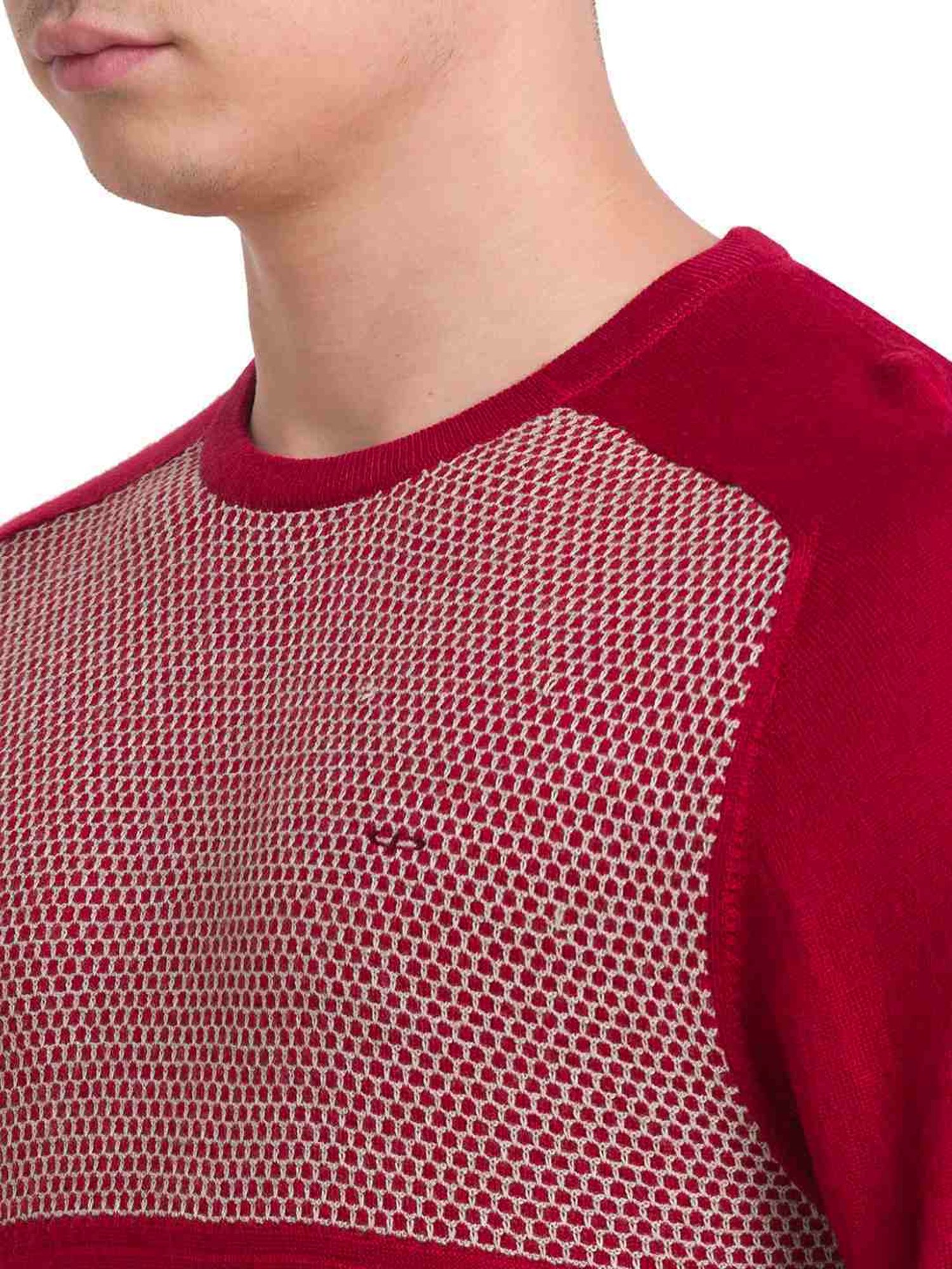 ColorPlus Red Tailored Fit Self Pattern Sweater