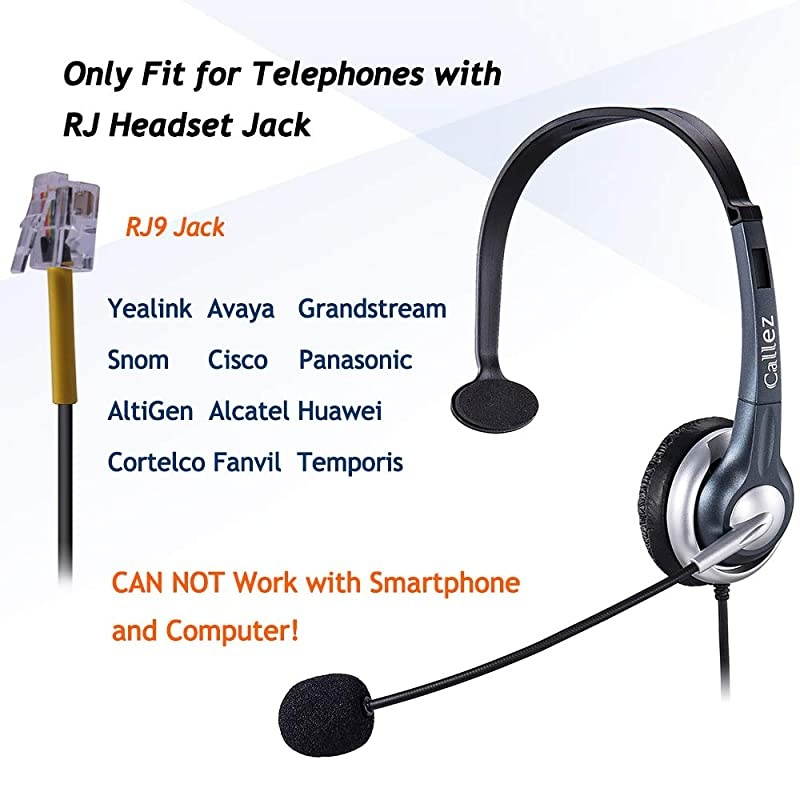 C300Y1 Corded Telephone Headset Mono with Noise Cancelling Mic Compatible for Yealink T19P T20P T21P T22P T41 Avaya 1608 9608 9611 Grandstream GXP1400 Panasonic KXT Snom Cisco IP Phones