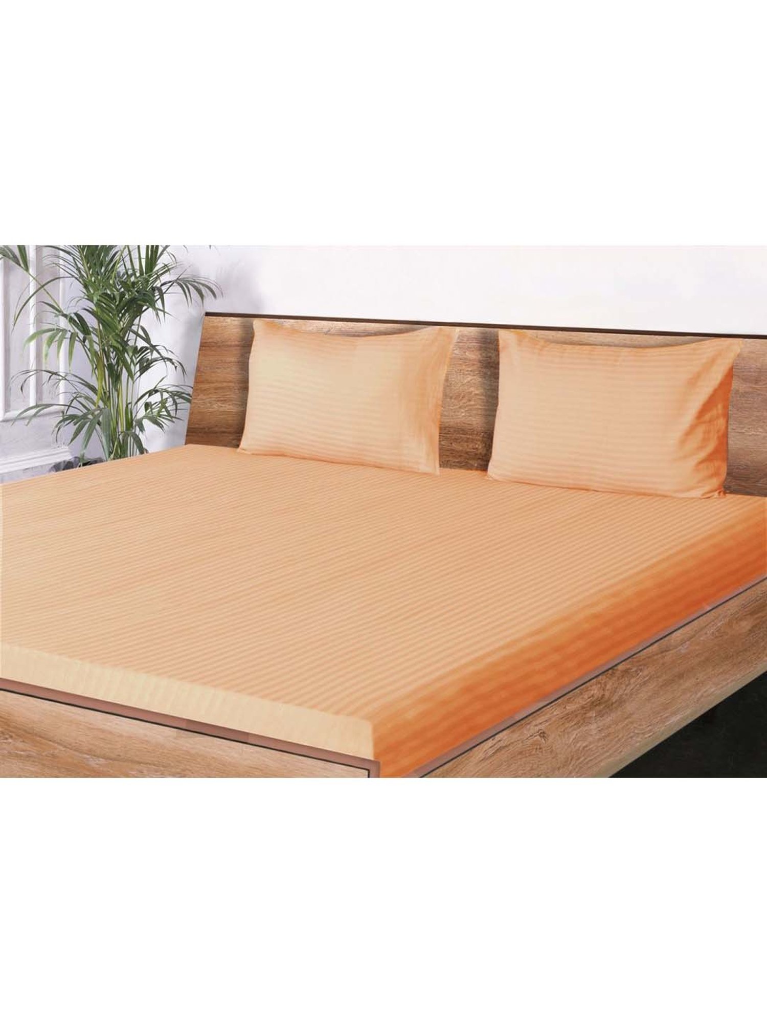 Mark Home Classic Peach Cotton 210 TC King Bedsheet with 2 Pillow Covers