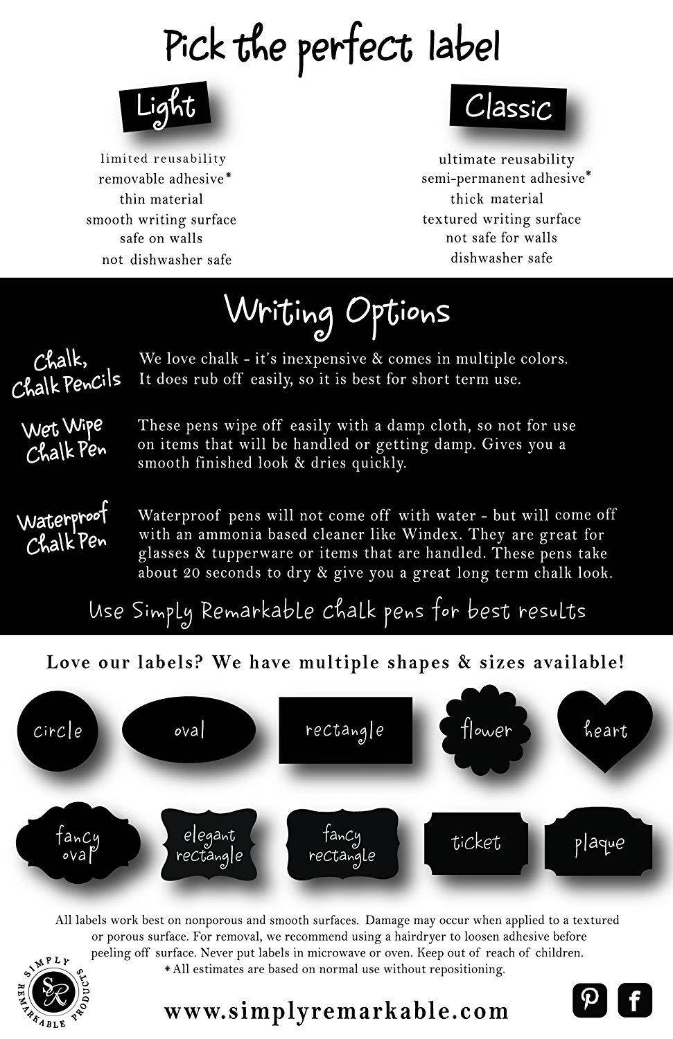 Simply Remarkable Reusable Chalk Labels - 20 Oval Shape 2.5" x 1.5" Chalkboard Stickers Wipe Clean and Reuse Organizing, Decorating, Crafts, Personalized Hostess Gifts, Wedding and Party Favors