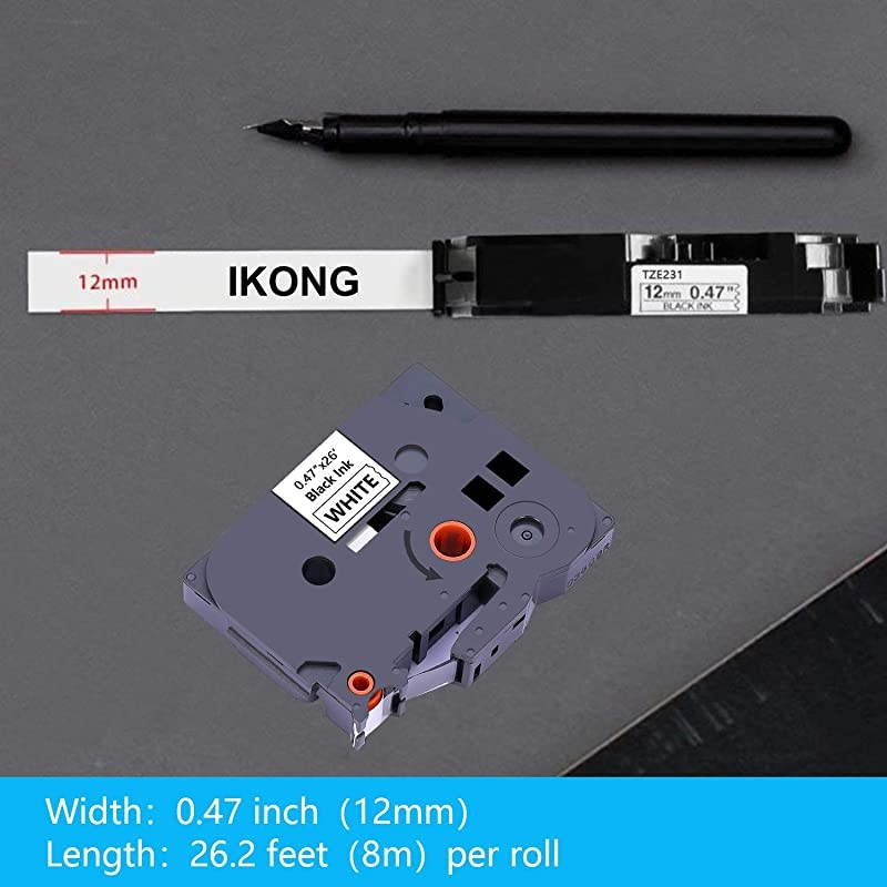 Compatible Label Tape Replacement for Brother TZe231 TZ231 Laminated PTouch Label Maker Tape for PT D210 H110 D600 PTD400AD 1280 047 x 26212mm x 8m Black on White 4Pack