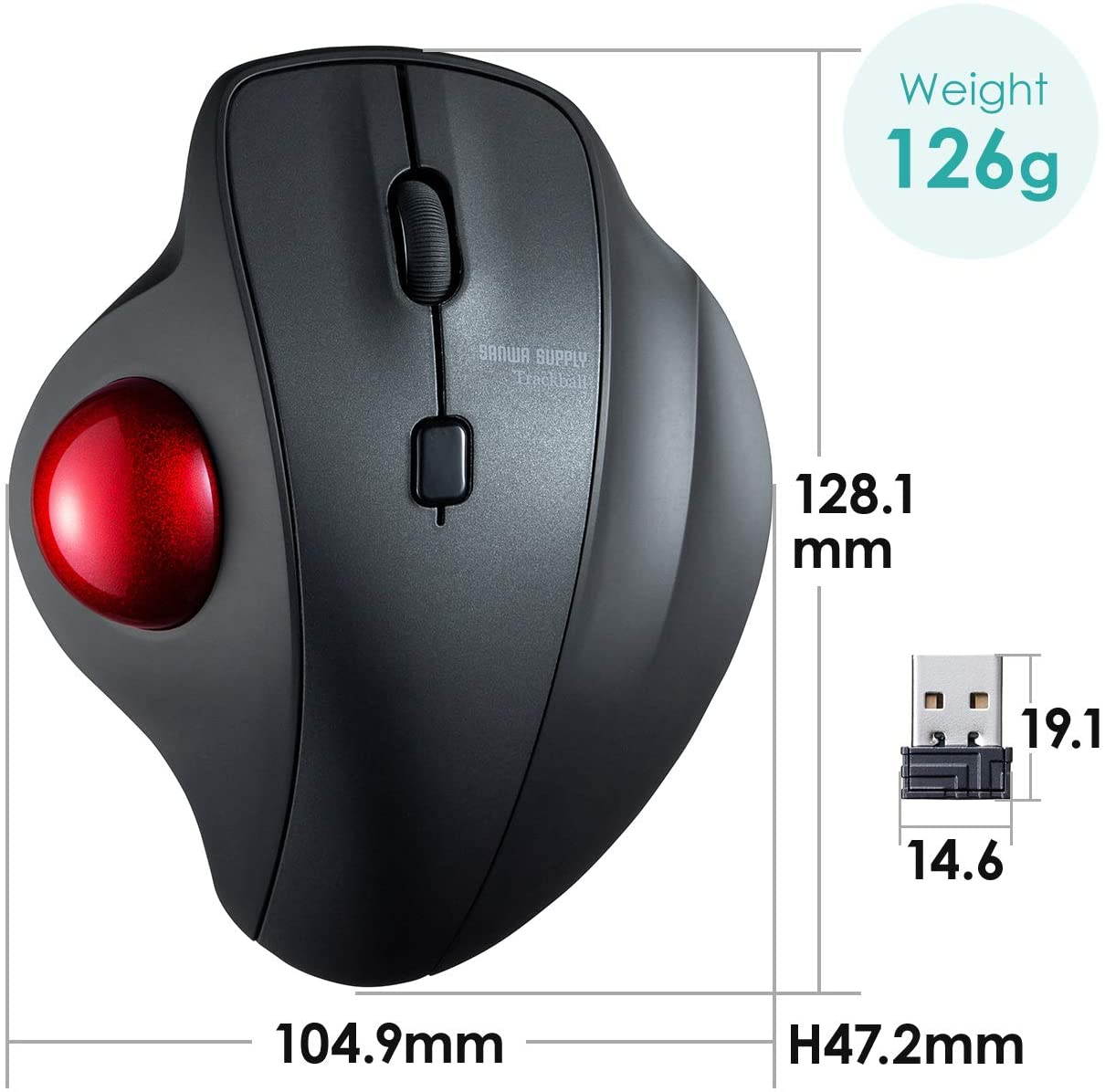 2.4G Wireless Ergonomic Trackball Mouse, Silent Noiseless Optical Sensor Mice, (600/800/1200/1600 Adjustable DPI, 34mm trackball) Compatible with MacBook, Laptop, Windows, Mac OS