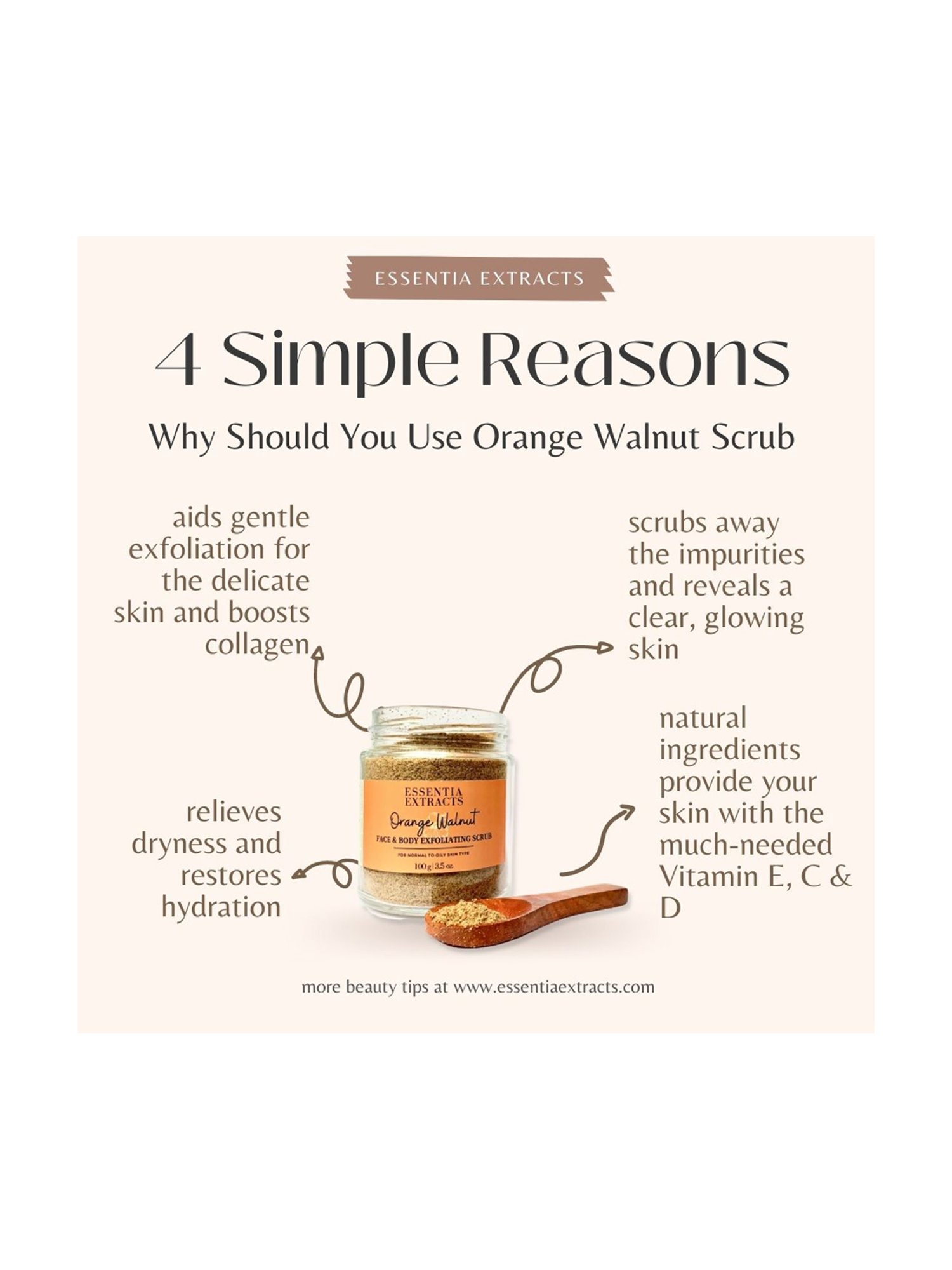 Essentia Extracts Orange Walnut Face & Body Exfoliating Scrub - 100 gm