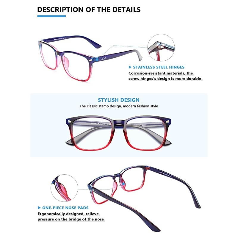 Blue Light Blocking Glasses Computer ReadingGamingTVPhones Glasses for Women MenAnti Eyestrain UV Glare LI8081 Blue Purple