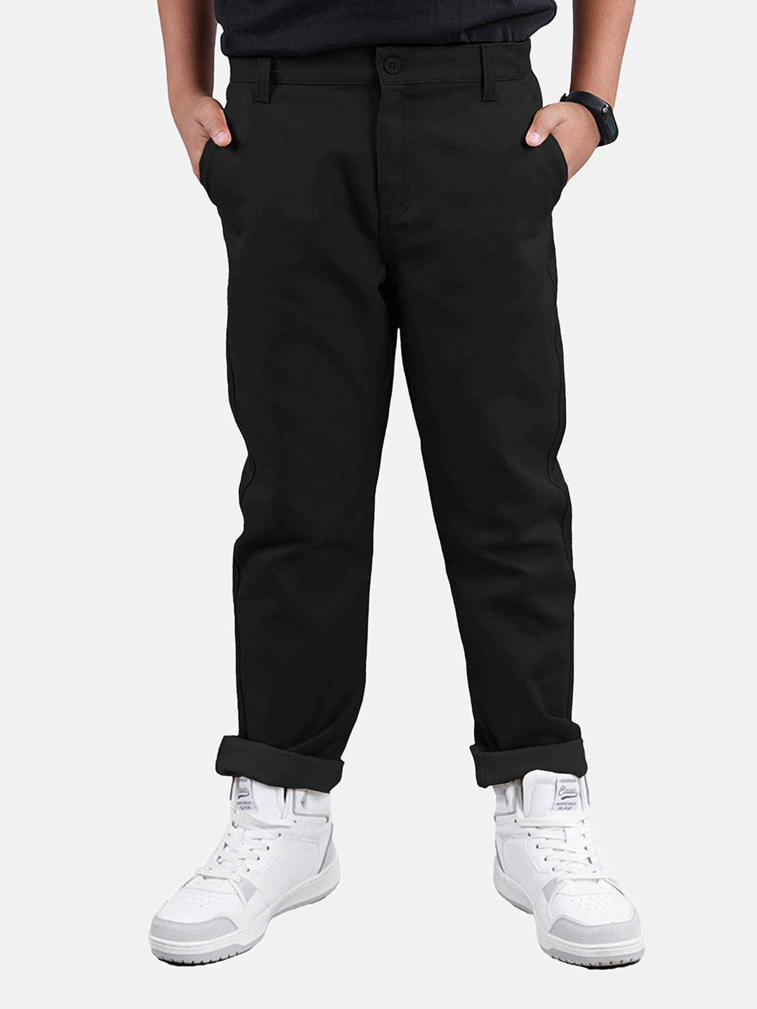 Kiddopanti Boys Black Solid Pants