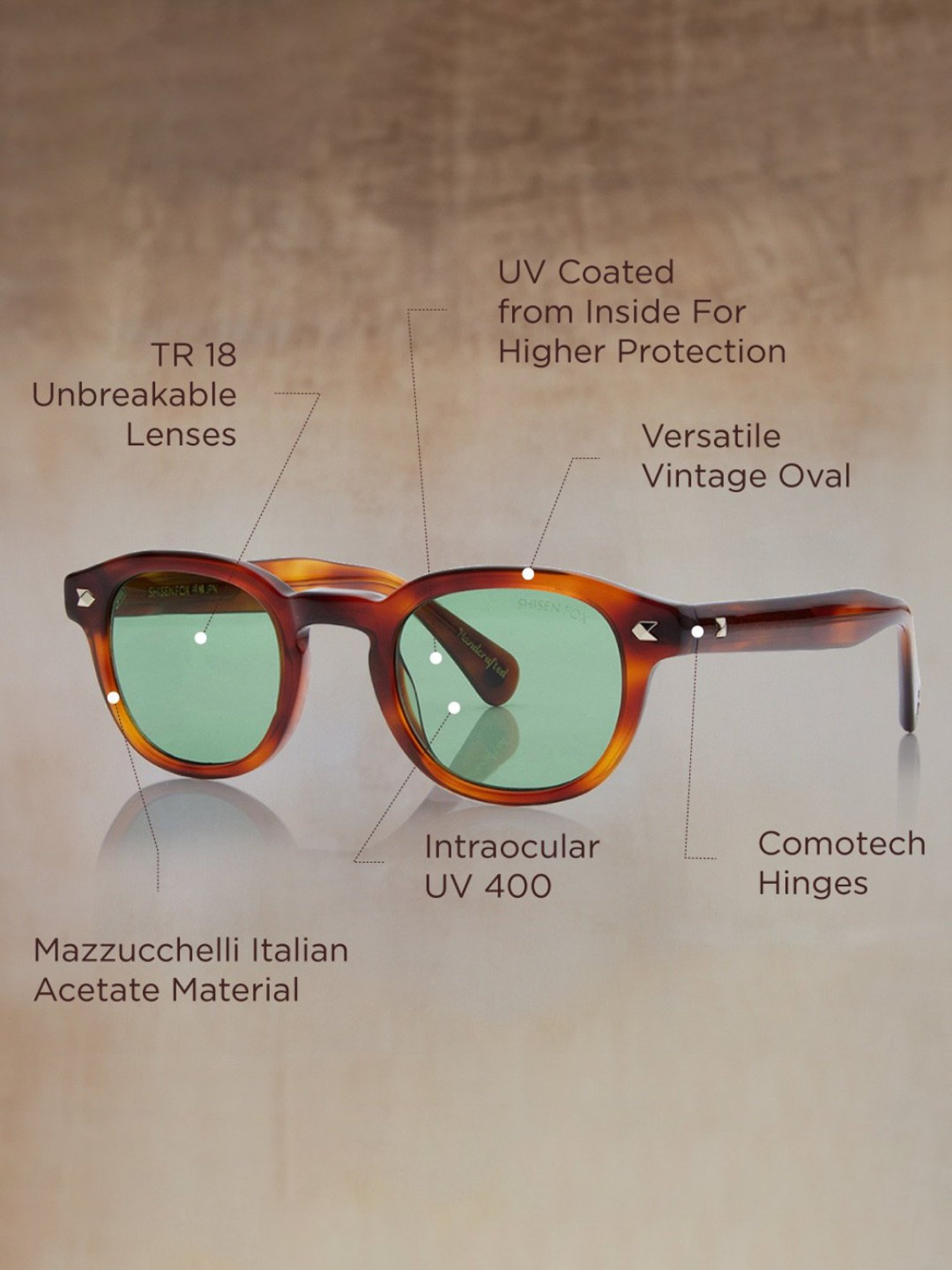 Shisen Fox Kitsune Havana Round Unisex UV Protection Sunglasses -49 mm