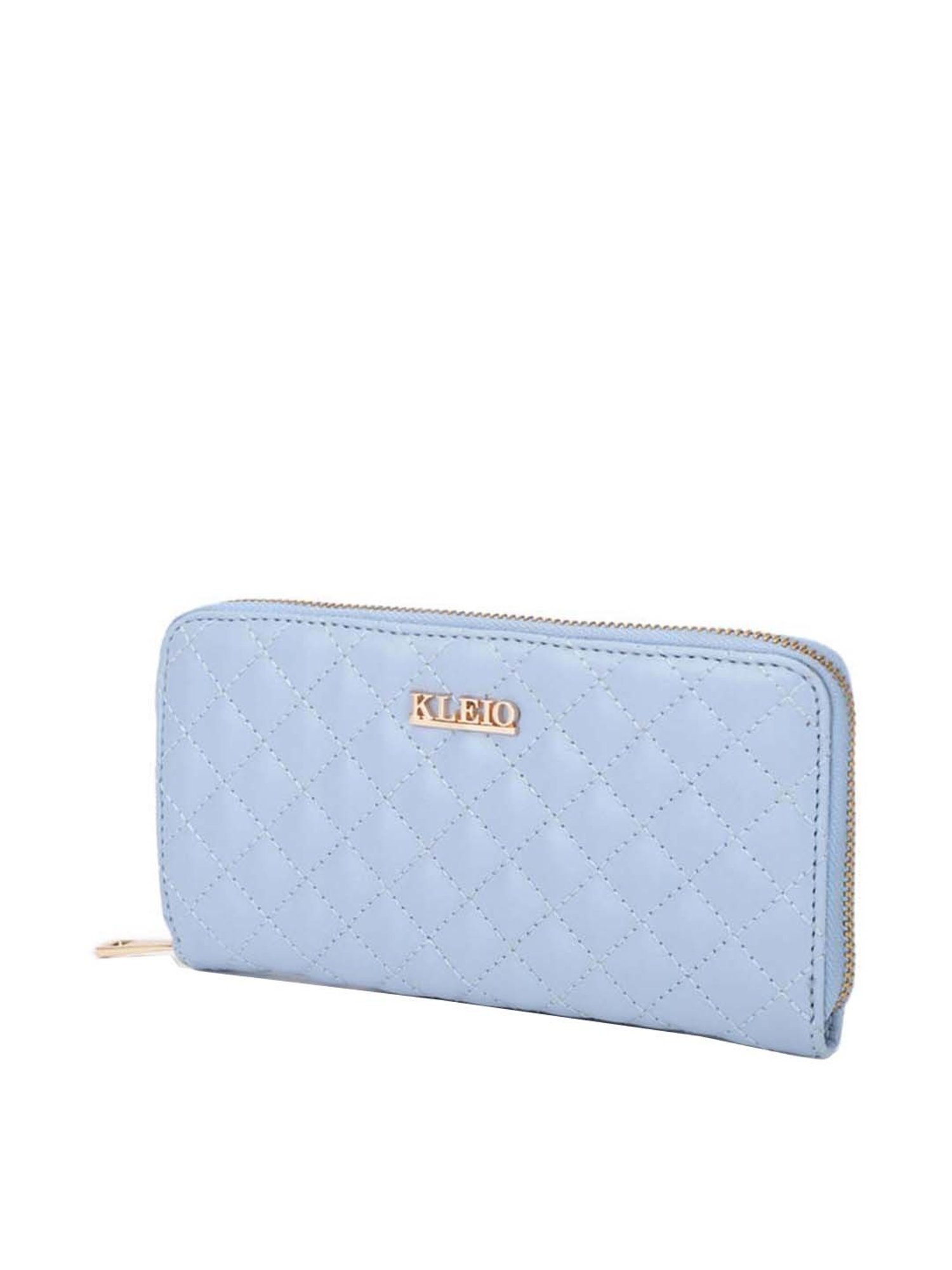KLEIO Blue Quilted Zip Around Wallet for Women