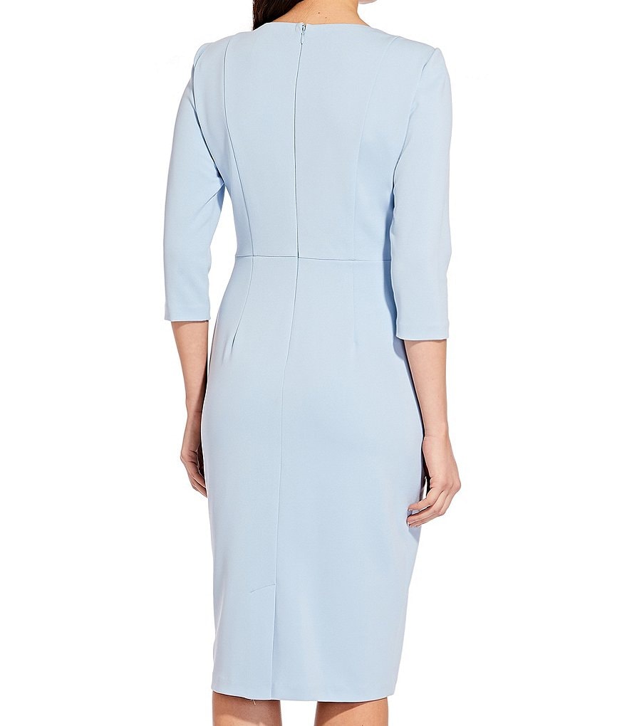 Adrianna Papell Stretch Crepe Knit Tie Waist 3/4 Sleeve Midi Sheath Dress