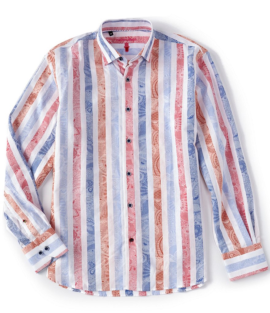 Visconti Multi-Color Vertical Stripe Long-Sleeve Woven Shirt